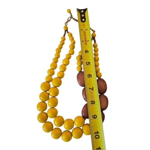 Womens Two Strand Wooden Bead Fashion Statement Necklace Yellow OS - Picture 3 of 10